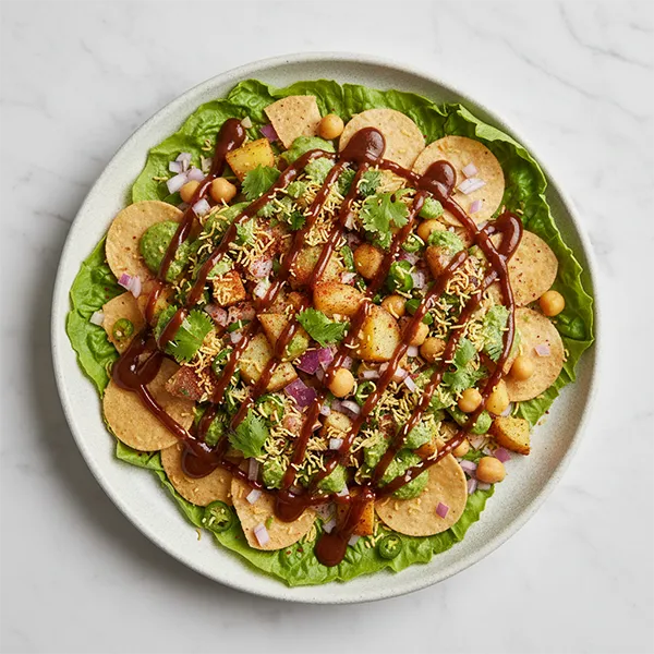 Chapata Papadi chaat salad with sweet date and tamarind dressing